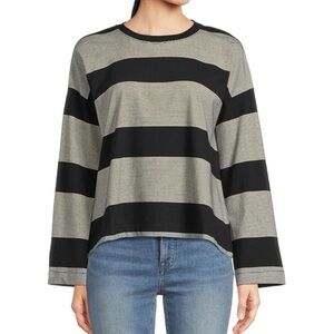 Madewell Women's Easy Long Sleeves Shirt Black and Gray Striped XL Baggy fit